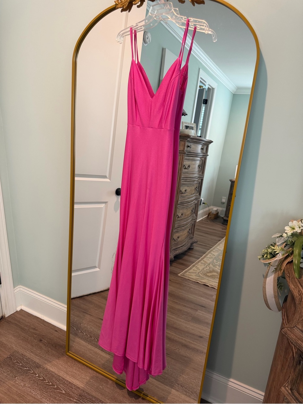 Elegant V-Neck Double-Strap Fuchsia Maxi Dress